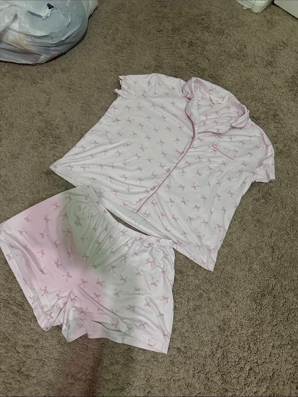 Laura Ashley Light Pink Short Sleeve Pajama Set with Bow Motif